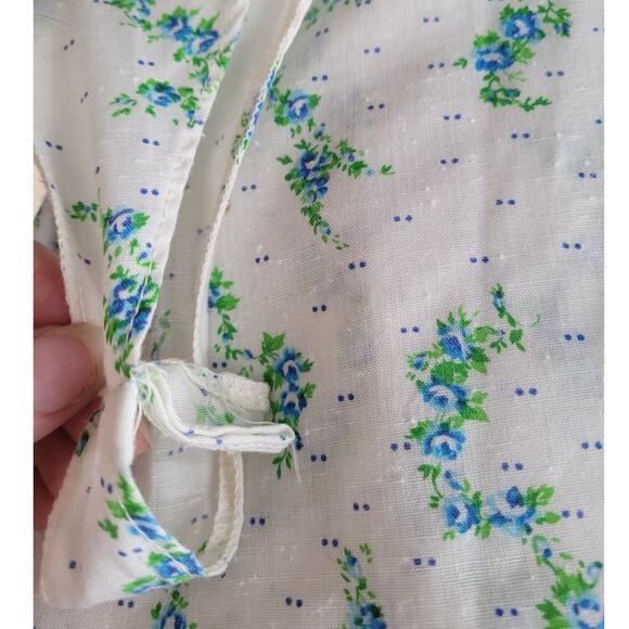 Vintage Handmade Swiss Dot Blue‎ Floral Sleeveless Cottagecore Shift Dress - Picture 11 of 12